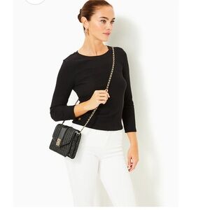 NWT new Lilly Pulitzer ribbed soft Black Alans knit top crewneck size Large